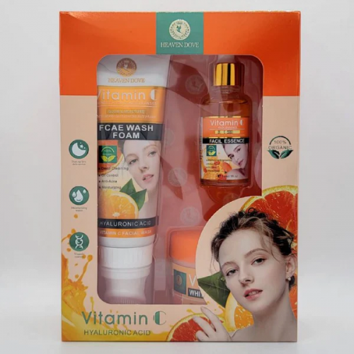 SET DE 3 PIEZAS HIDRATANTE VITAMINA C Y ACIDO HIALURONICO ESPUMA FACIAL 120G,ACEITE FACIAL 30ML,CREMA BLANQUEADORA 120G